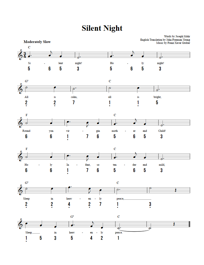 Silent Night - Easy Kalimba Sheet Music and Tab with Chords and Lyrics