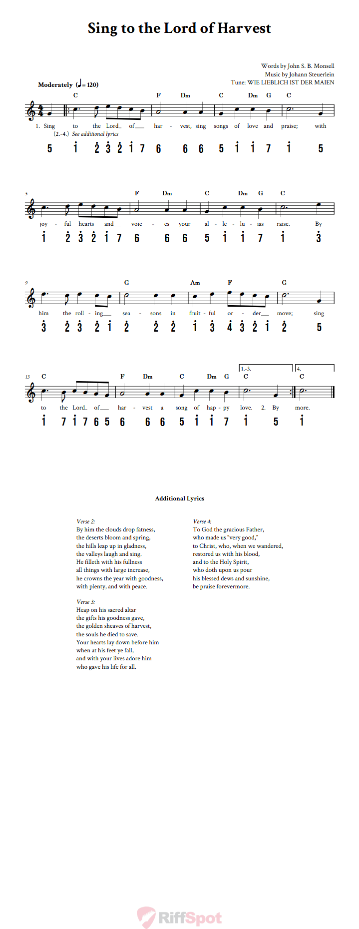 Sing To The Lord Of Harvest Kalimba Tab