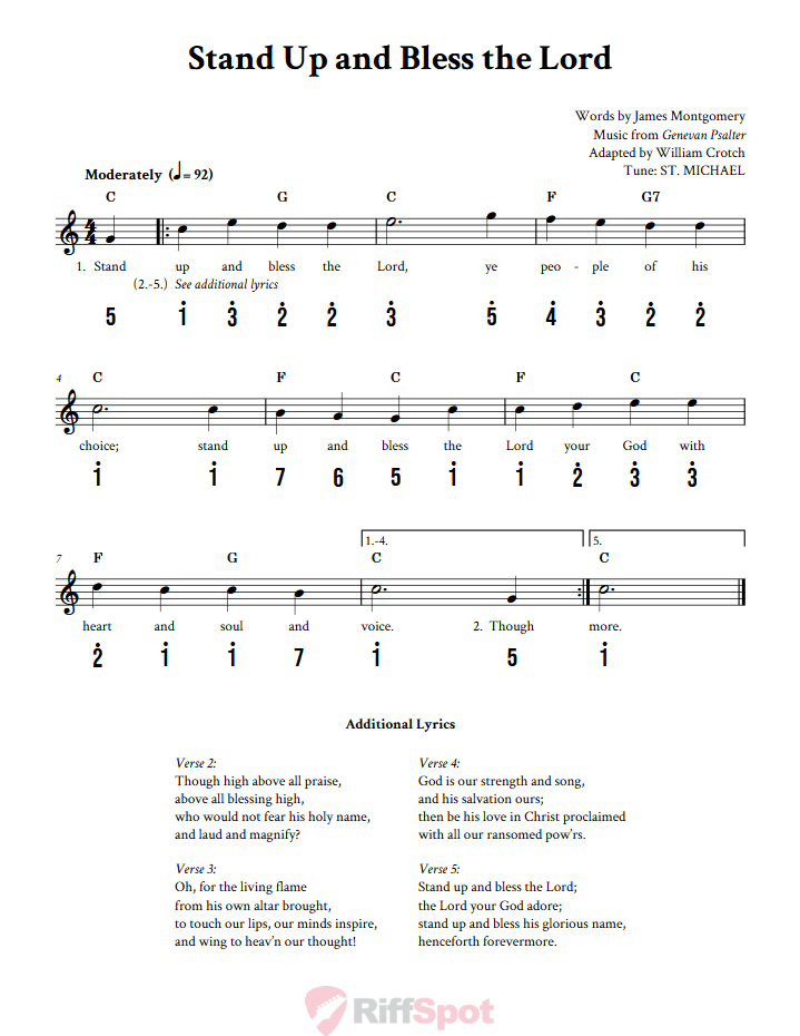 Stand Up and Bless the Lord Kalimba Tab