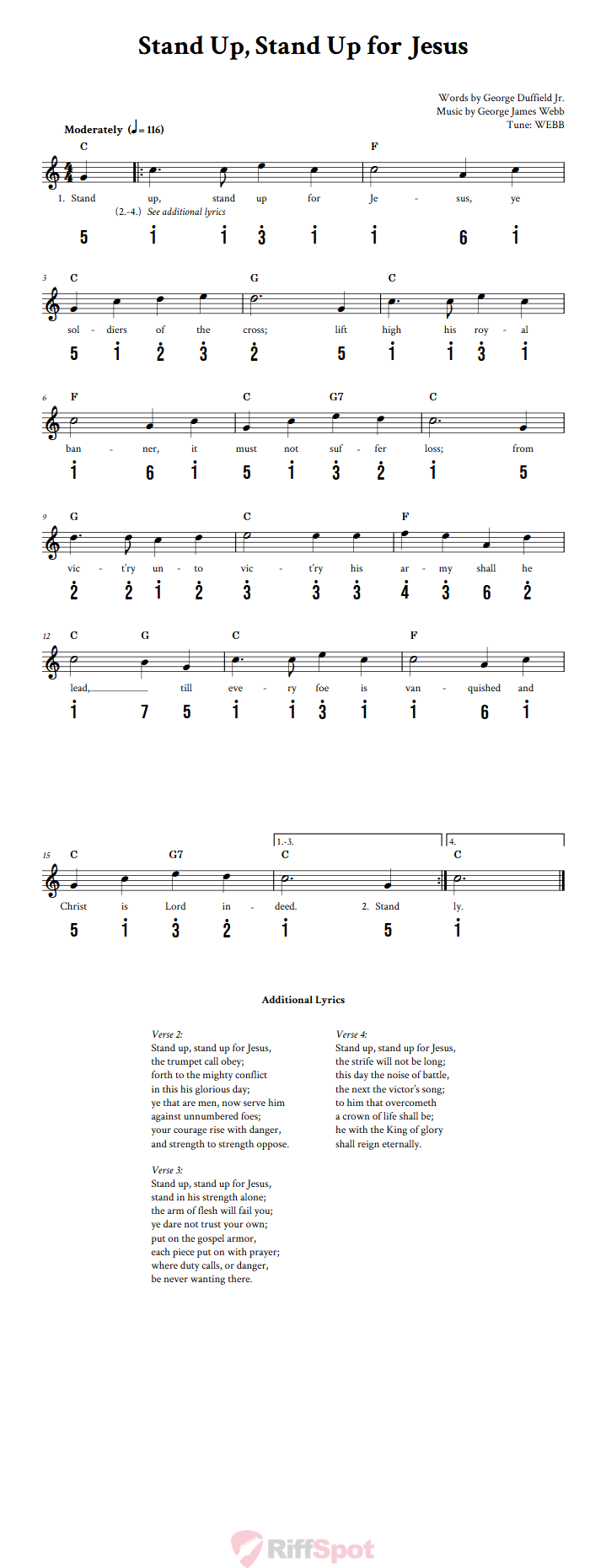 Stand Up, Stand Up for Jesus Kalimba Tab