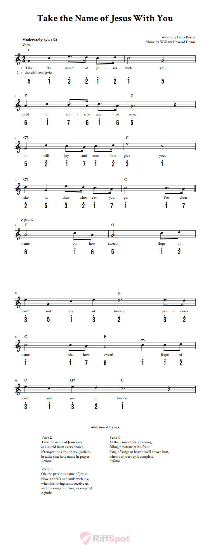 Take the Name of Jesus With You Kalimba Tab