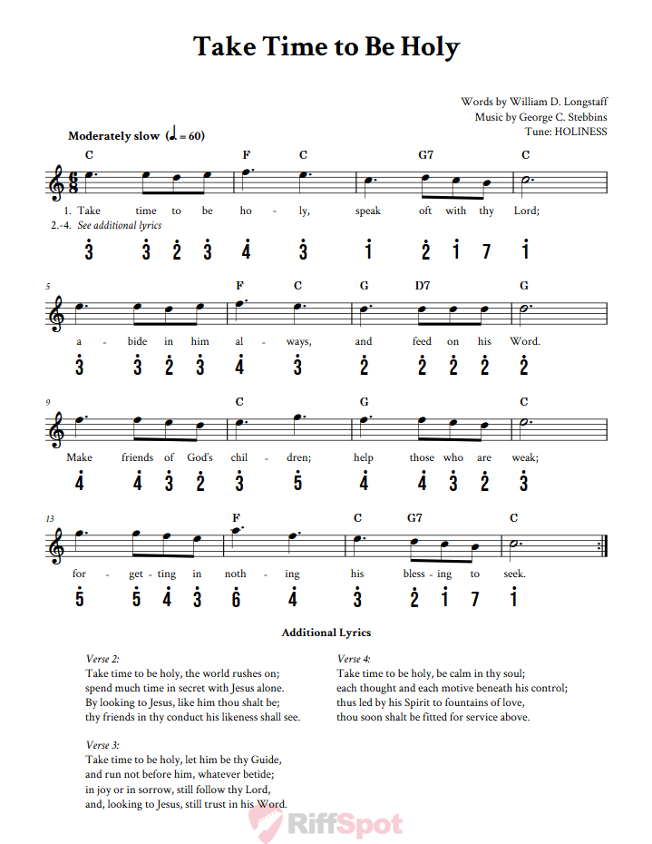 Take Time to Be Holy Kalimba Tab