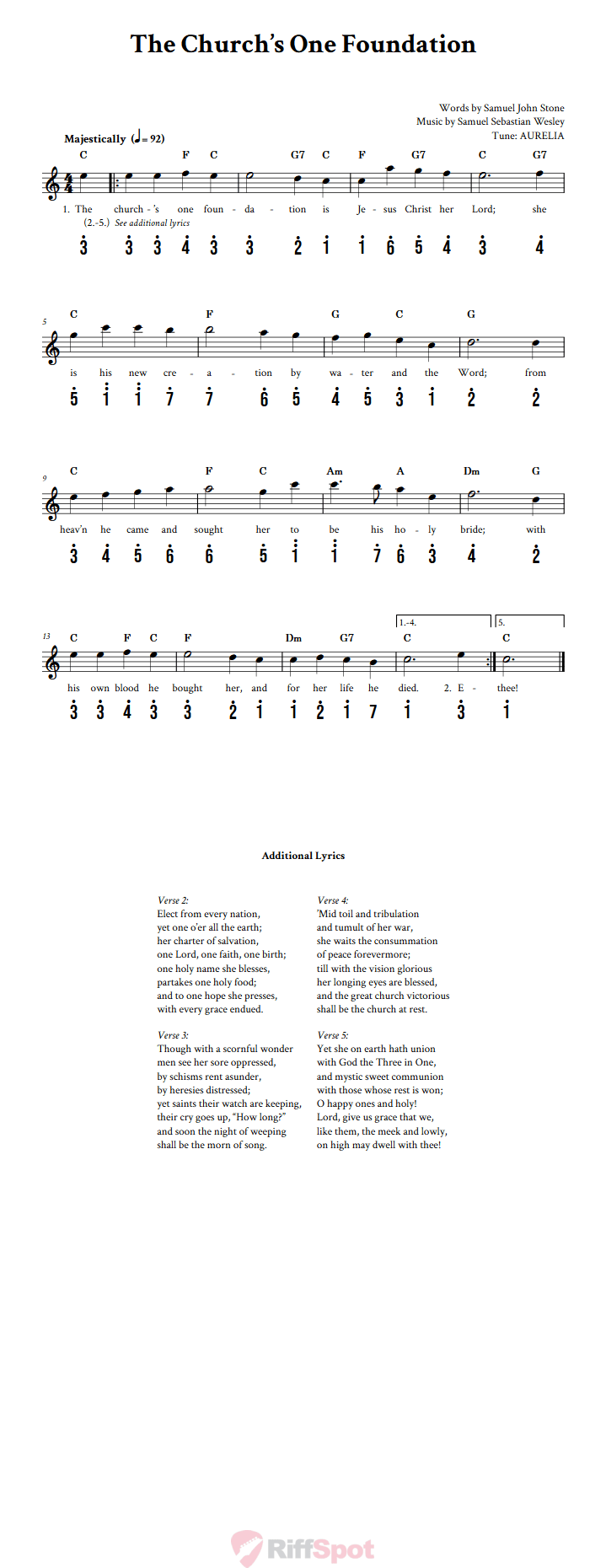 The Church's One Foundation Kalimba Tab