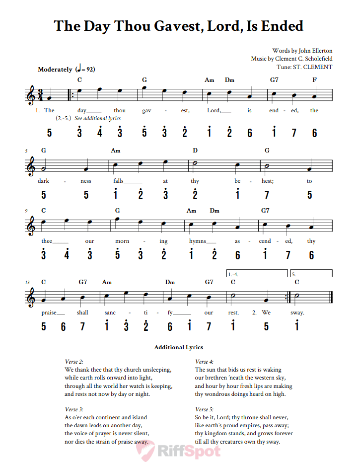 The Day Thou Gavest, Lord, Is Ended Kalimba Tab