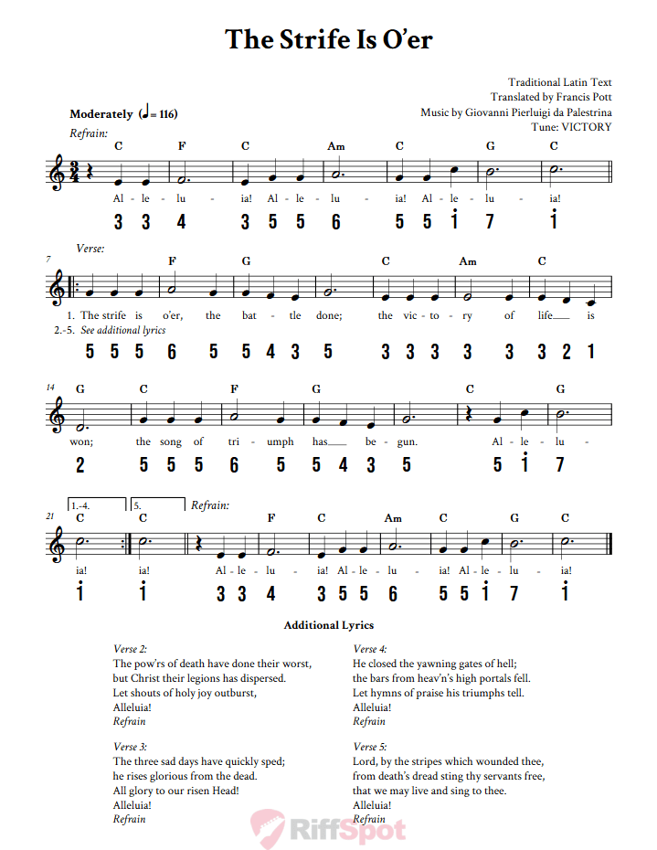 The Strife Is O'er Kalimba Tab
