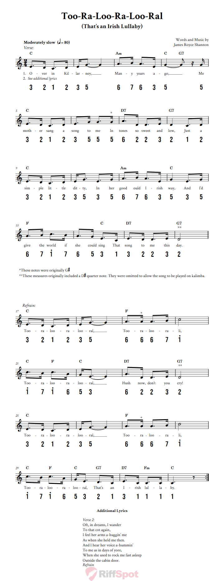 Too-Ra-Loo-Ra-Loo-Ral (That's an Irish Lullaby) Kalimba Tab