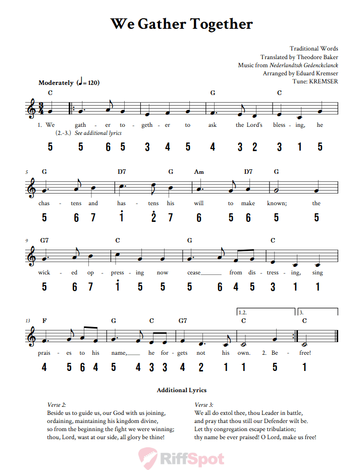 We Gather Together Kalimba Tab