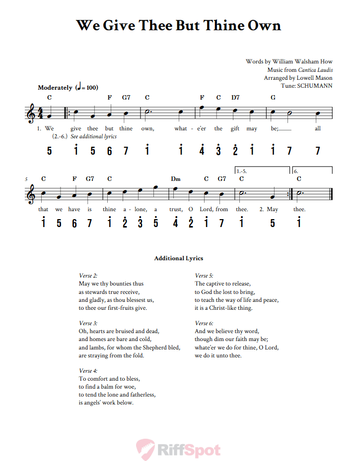 We Give Thee But Thine Own Kalimba Tab