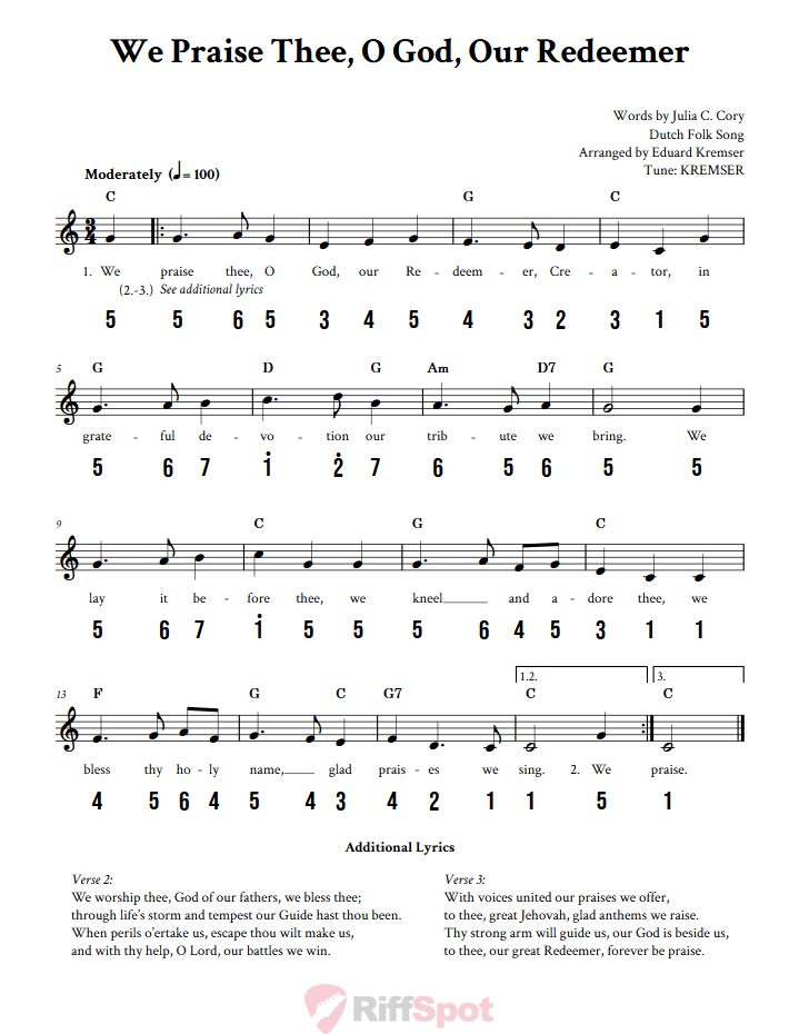 We Praise Thee, O God, Our Redeemer Kalimba Tab