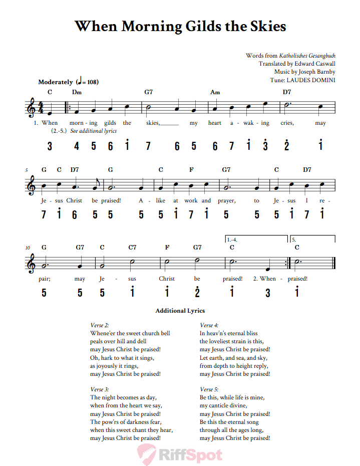 When Morning Gilds the Skies Kalimba Tab