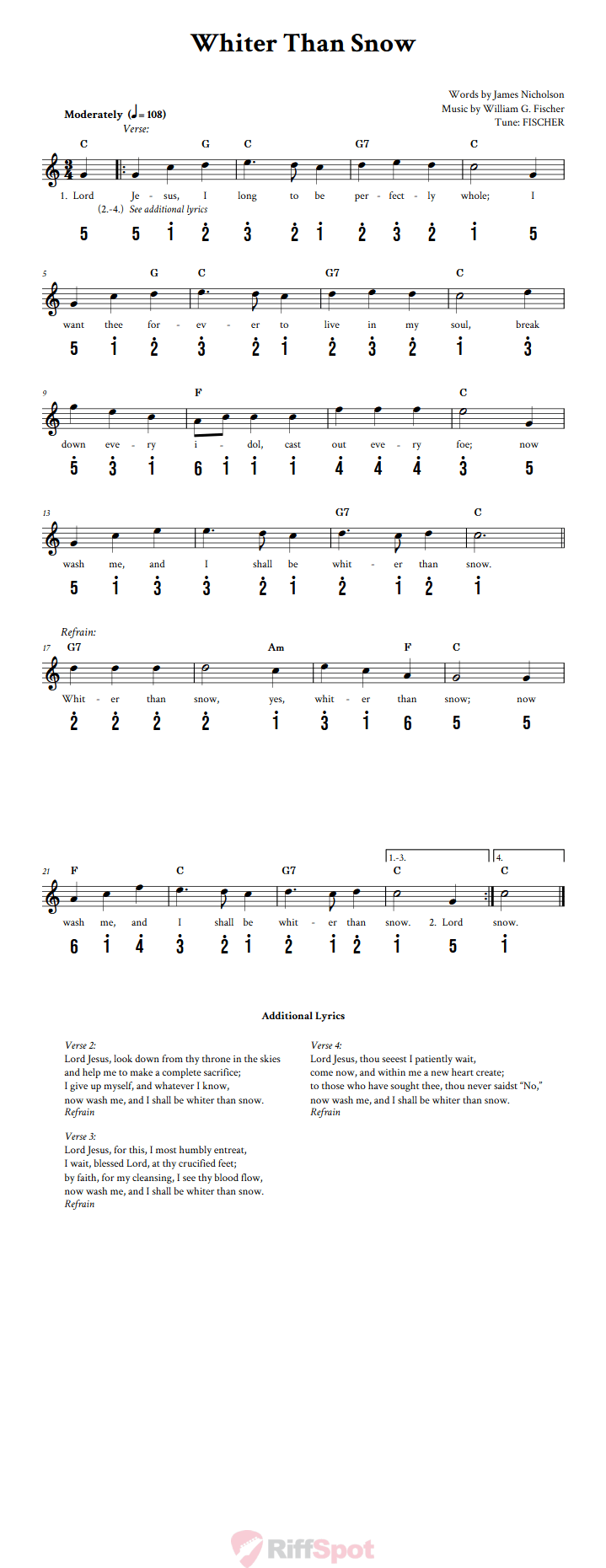 Whiter Than Snow Kalimba Tab