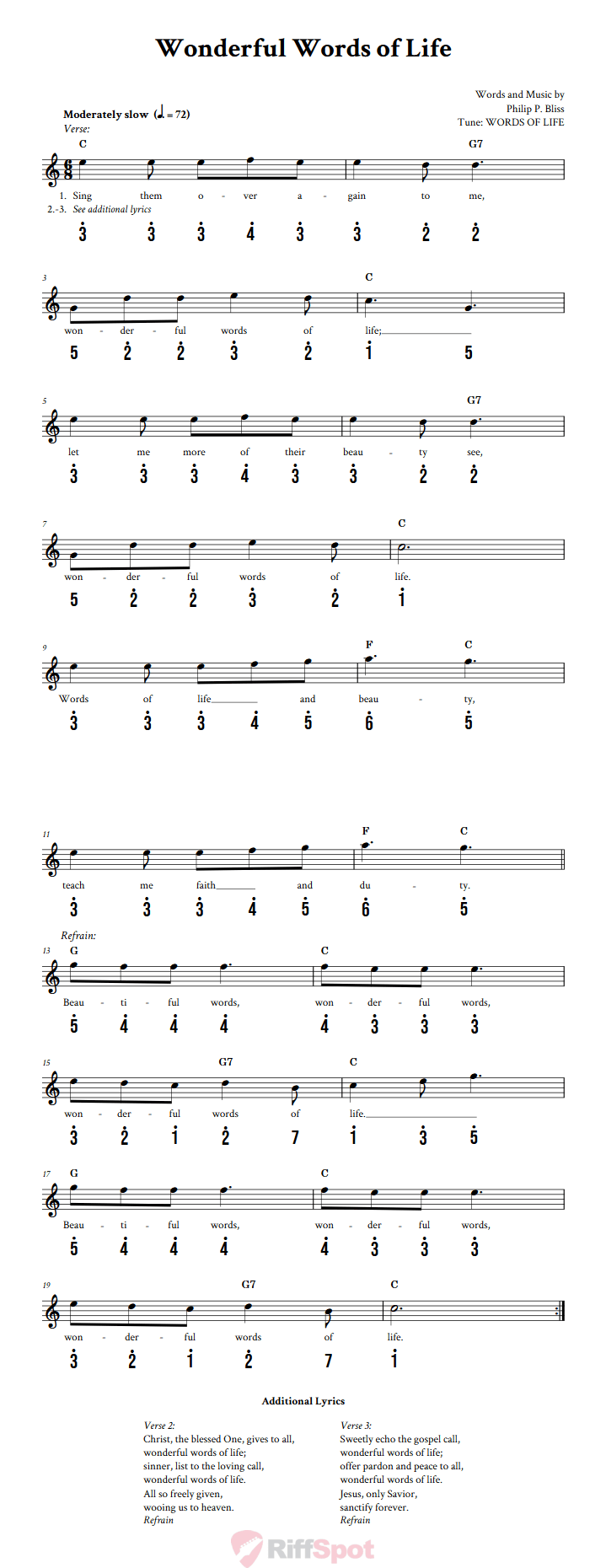 Wonderful Words of Life Kalimba Tab