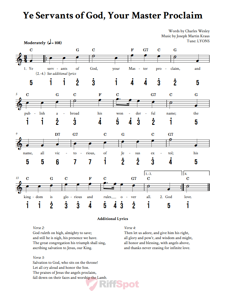 Ye Servants of God, Your Master Proclaim Kalimba Tab