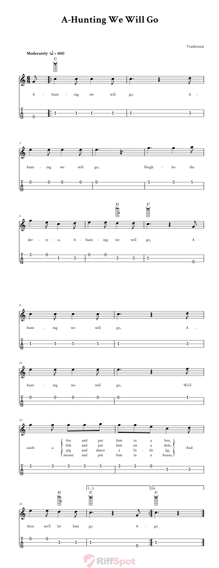 A-Hunting We Will Go Loog Guitar Tab