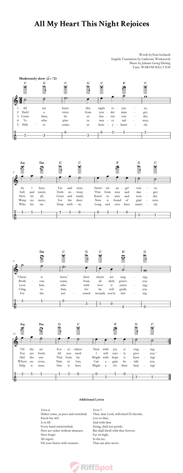 All My Heart This Night Rejoices Loog Guitar Tab