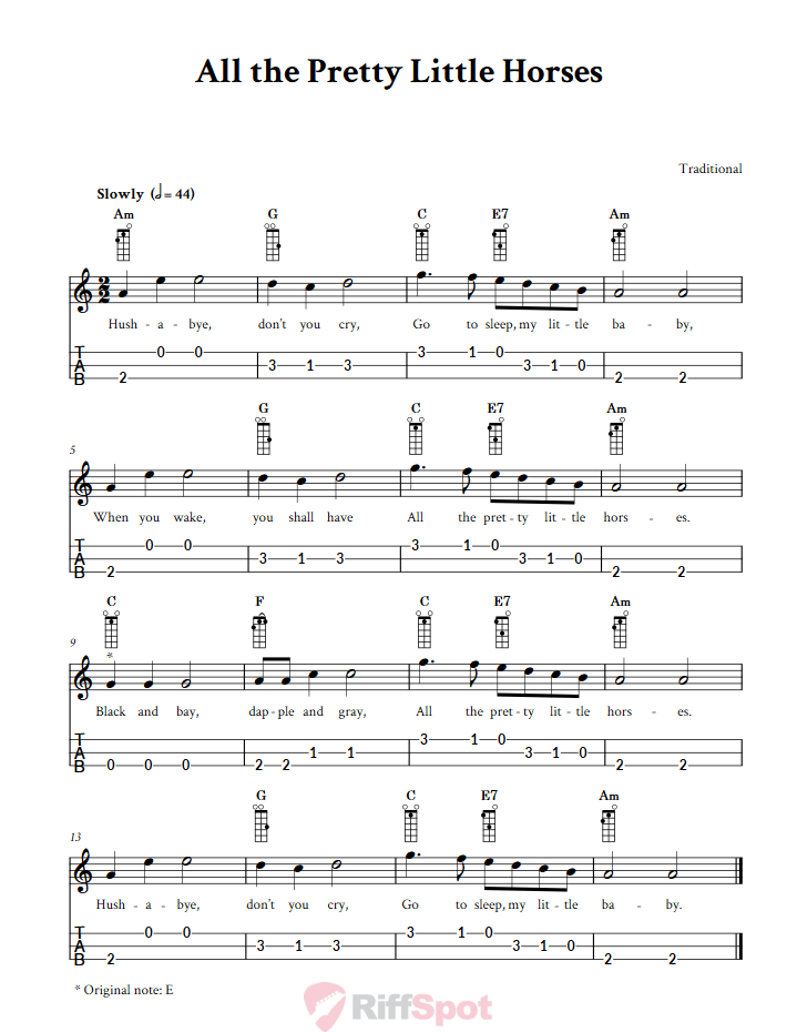 All the Pretty Little Horses Loog Guitar Tab