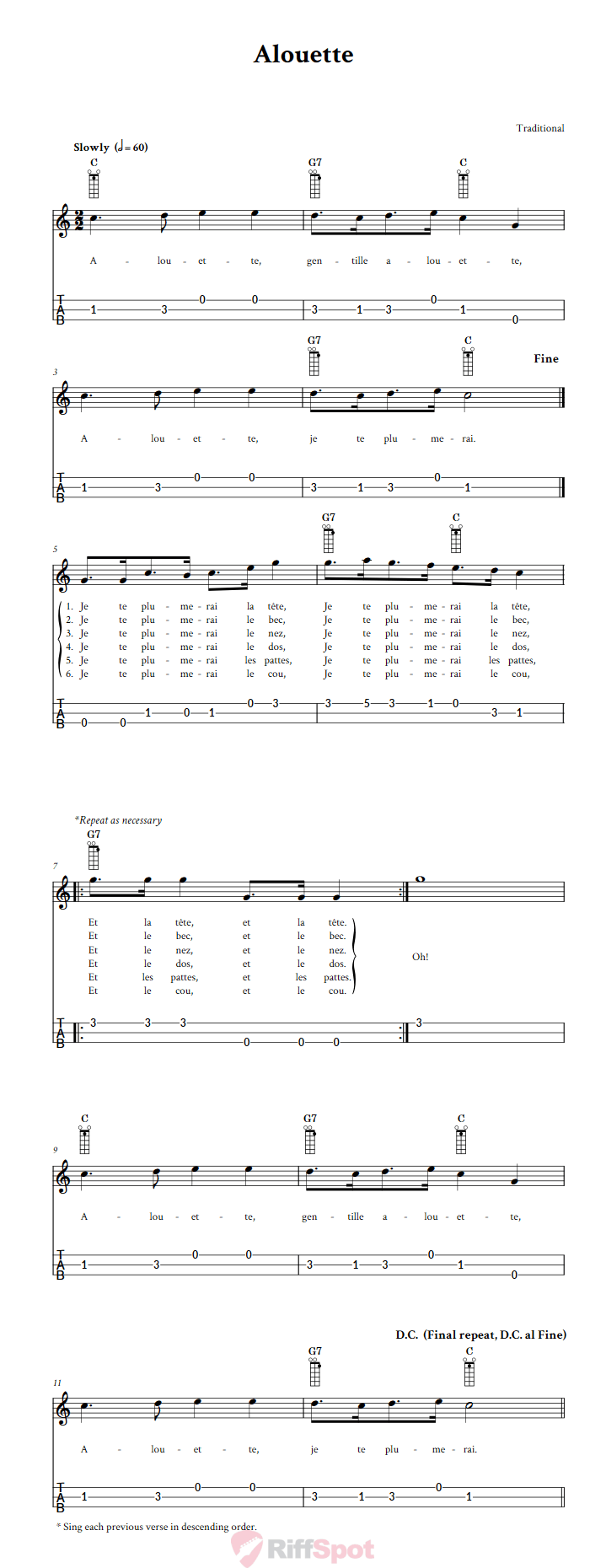 Alouette Loog Guitar Tab