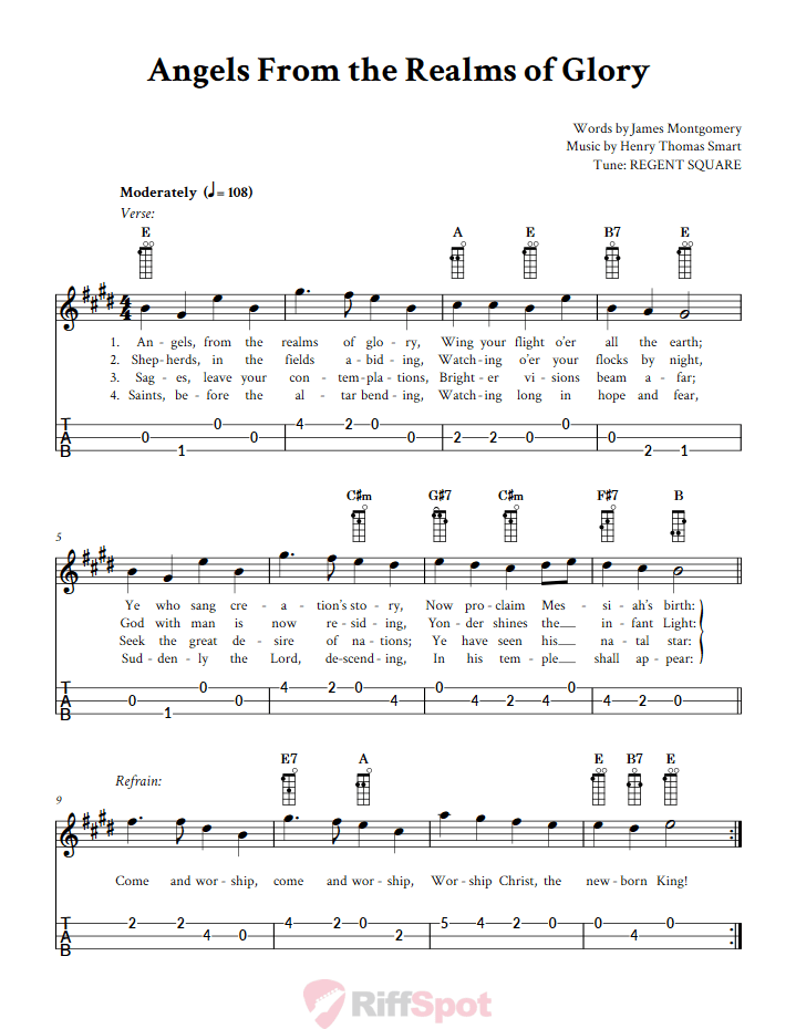Angels From the Realms of Glory Loog Guitar Tab