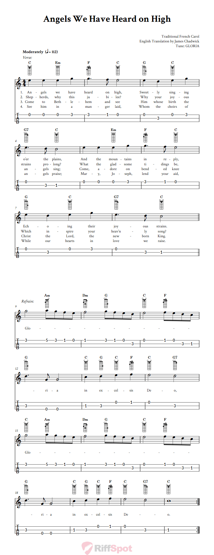 Angels We Have Heard on High Loog Guitar Tab