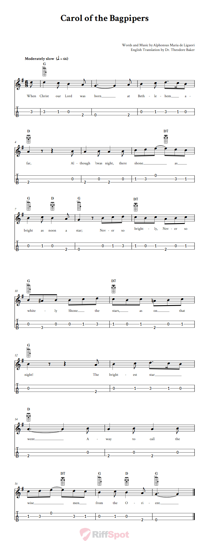 Carol of the Bagpipers Loog Guitar Tab