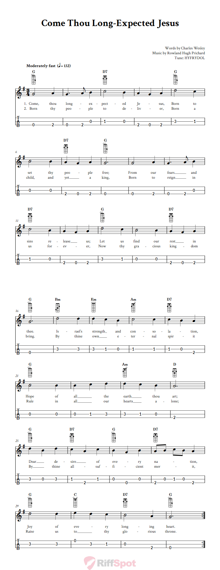 Come Thou Long-Expected Jesus Loog Guitar Tab