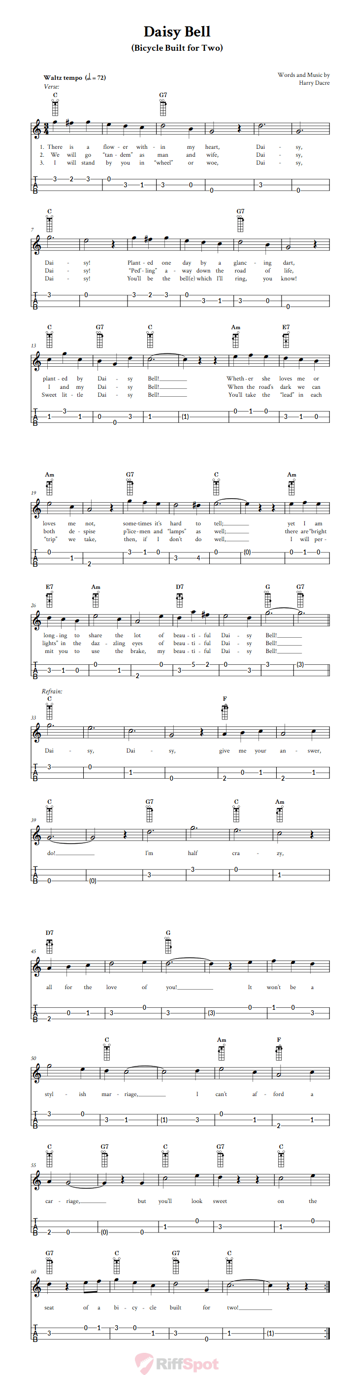 Daisy Bell Loog Guitar Tab