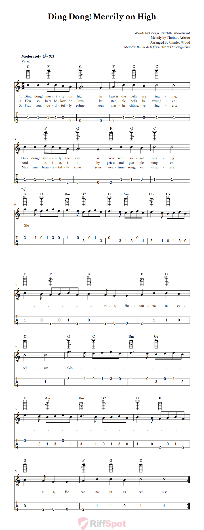 Ding Dong! Merrily on High Loog Guitar Tab