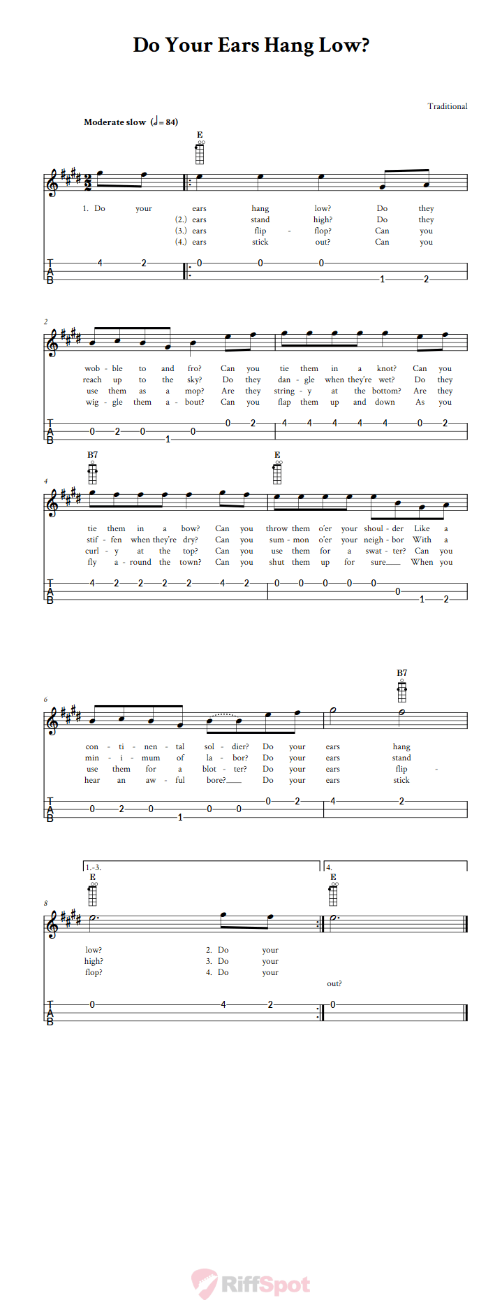 Do Your Ears Hang Low? Loog Guitar Tab