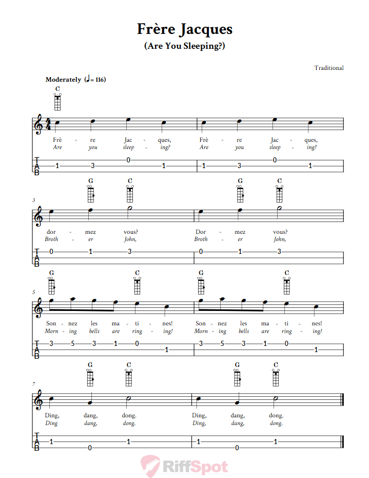 Frère Jacques Loog Guitar Tab