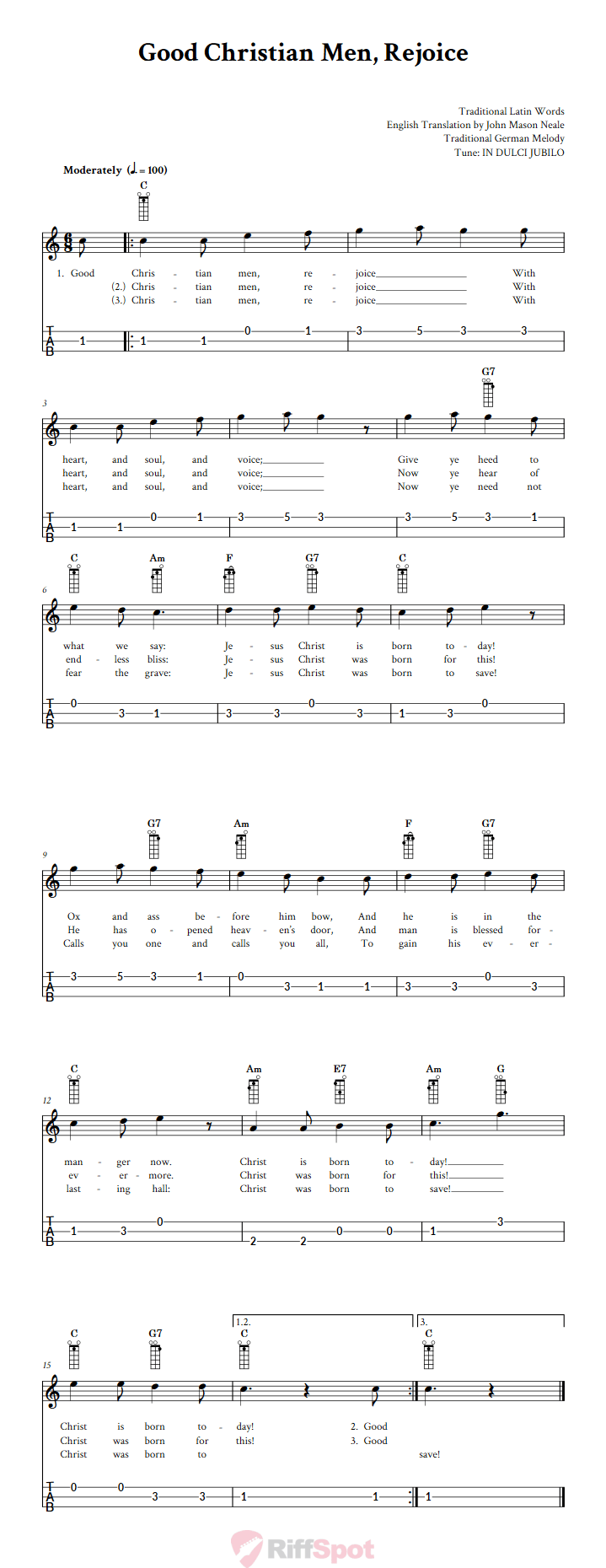 Good Christian Men Rejoice Loog Guitar Tab