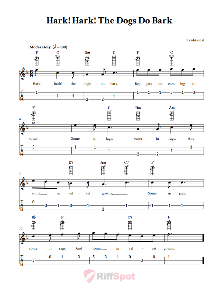 Hark, Hark! the Dogs Do Bark Loog Guitar Tab