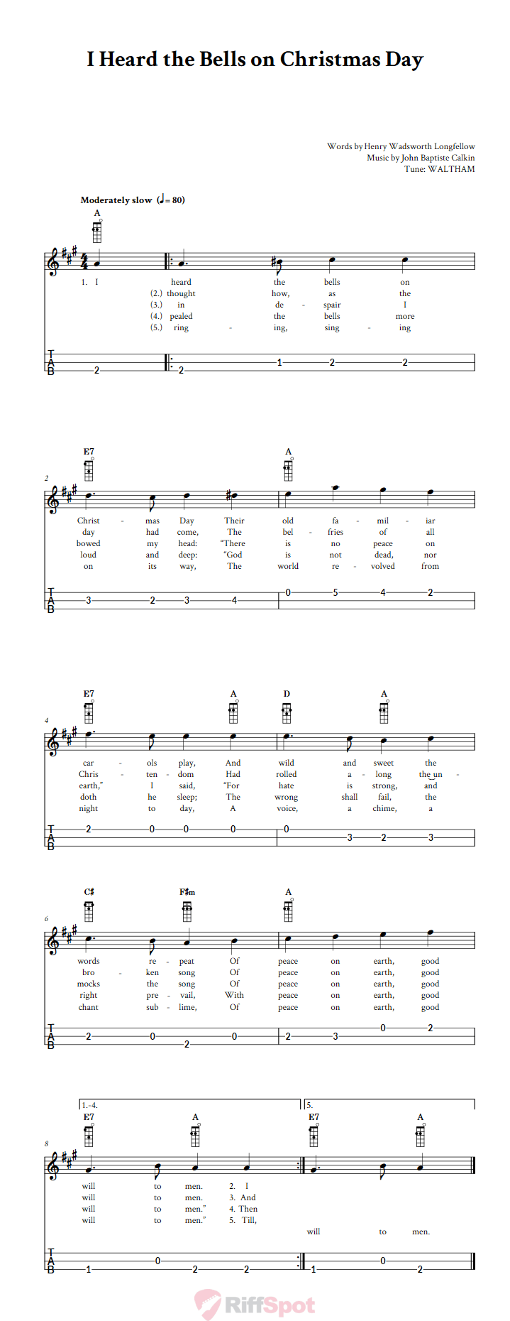 I Heard the Bells on Christmas Day Loog Guitar Tab