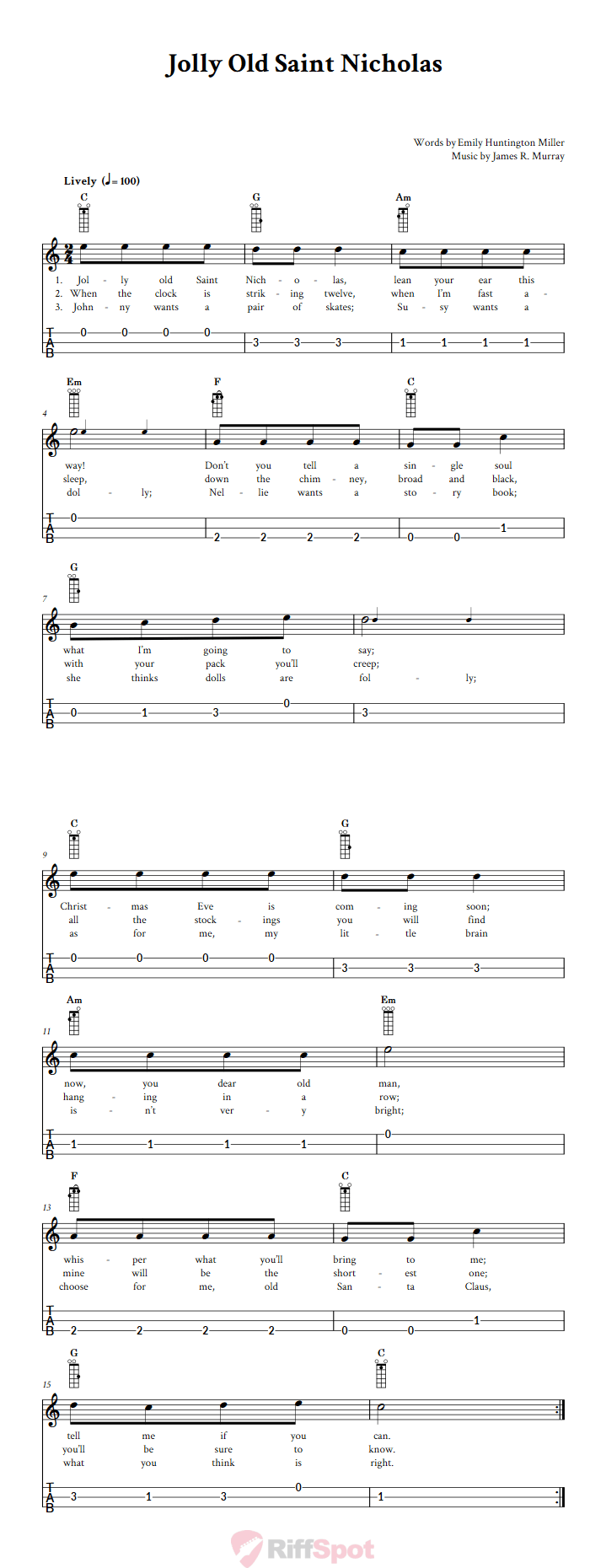 Jolly Old Saint Nicholas Loog Guitar Tab