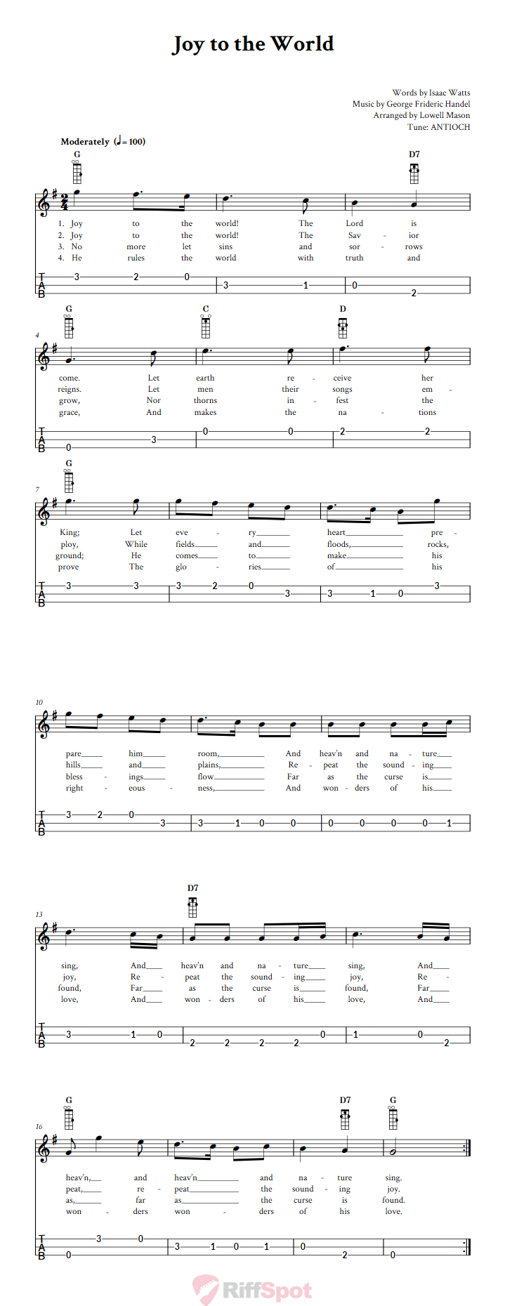 Joy to the World Loog Guitar Tab