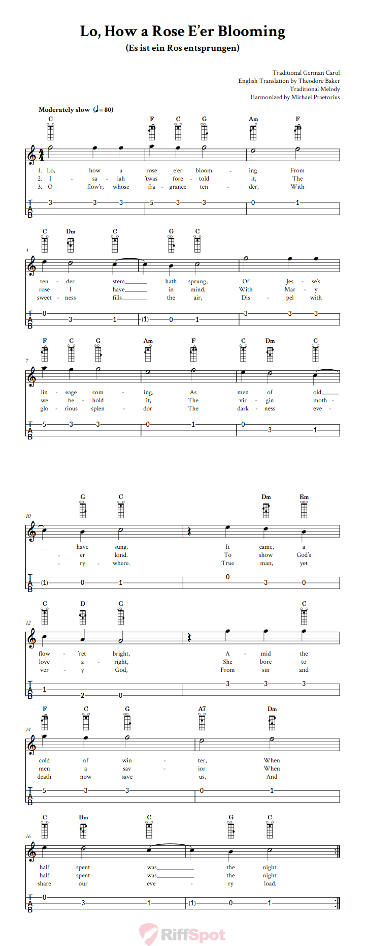 Lo, How a Rose E'er Blooming Loog Guitar Tab