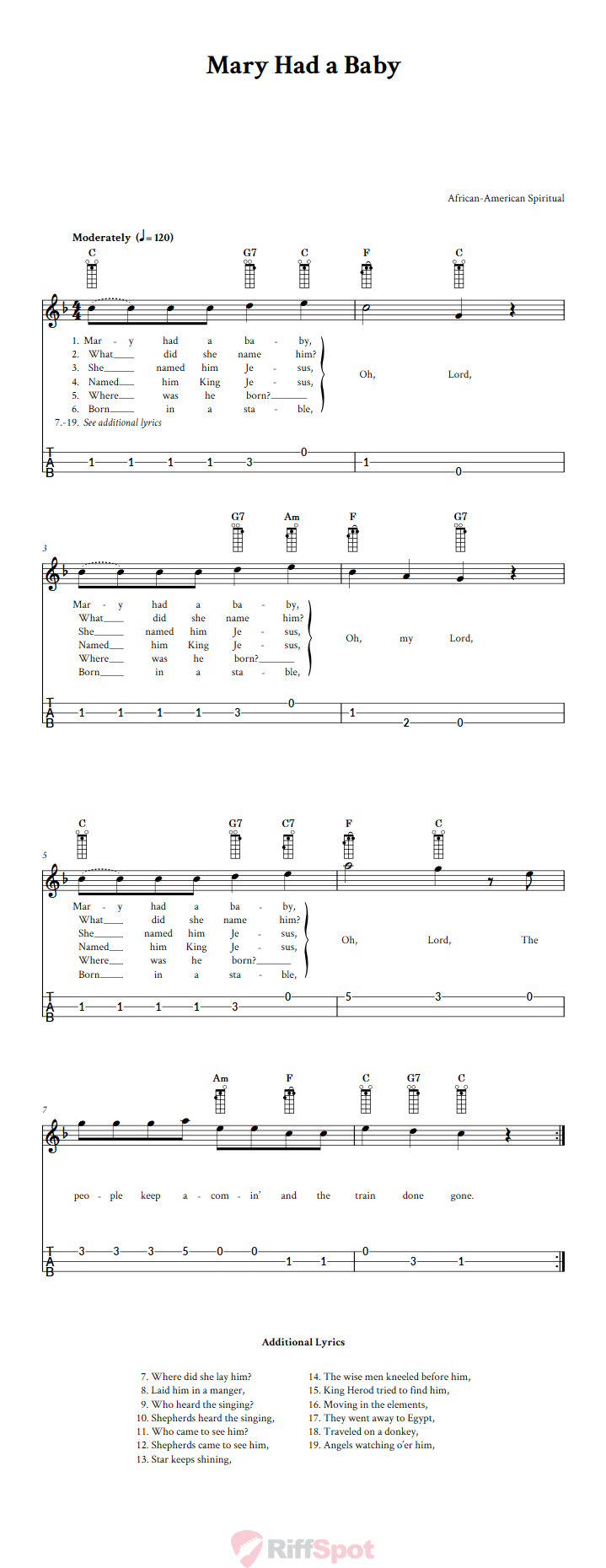 Mary Had a Baby Loog Guitar Tab