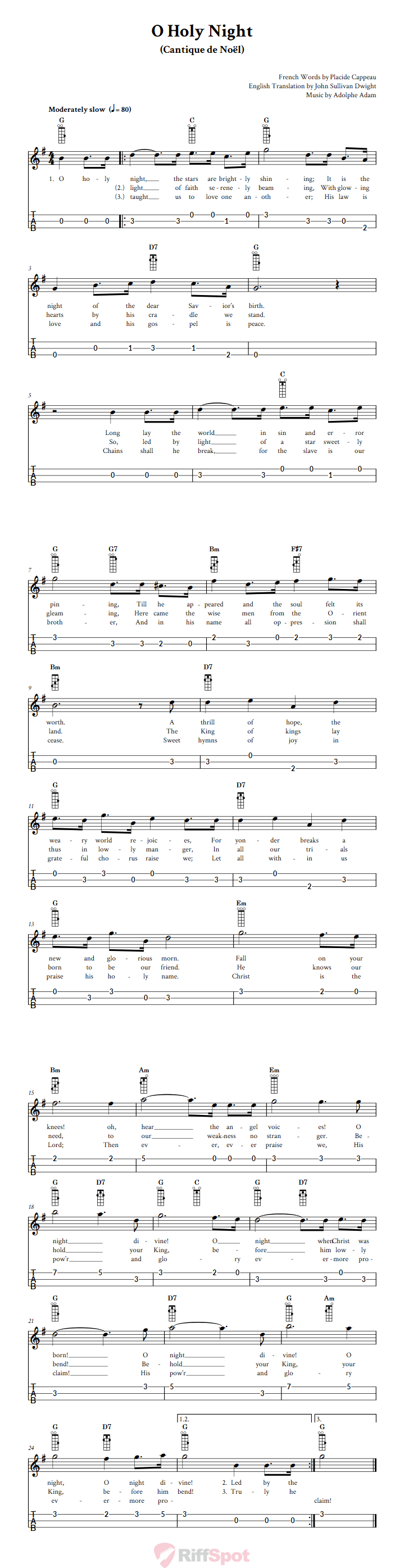 O Holy Night Loog Guitar Tab