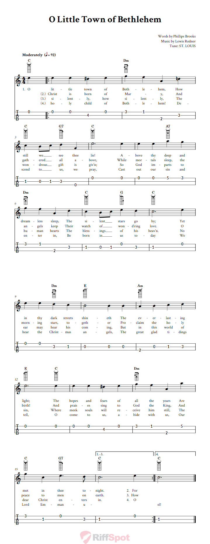 O Little Town of Bethlehem Loog Guitar Tab