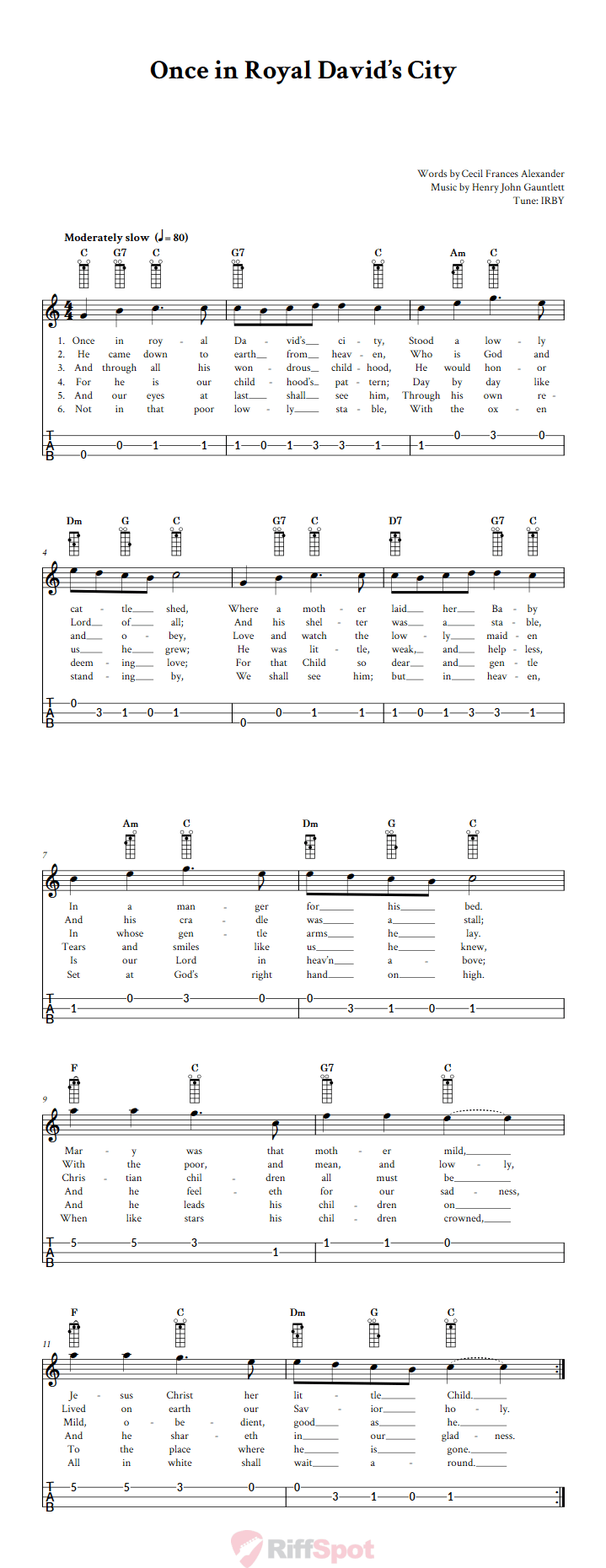 Once in Royal David's City Loog Guitar Tab
