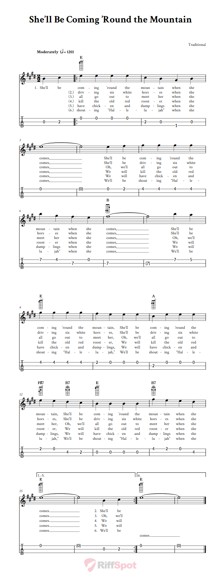 She'll Be Coming 'Round the Mountain Loog Guitar Tab