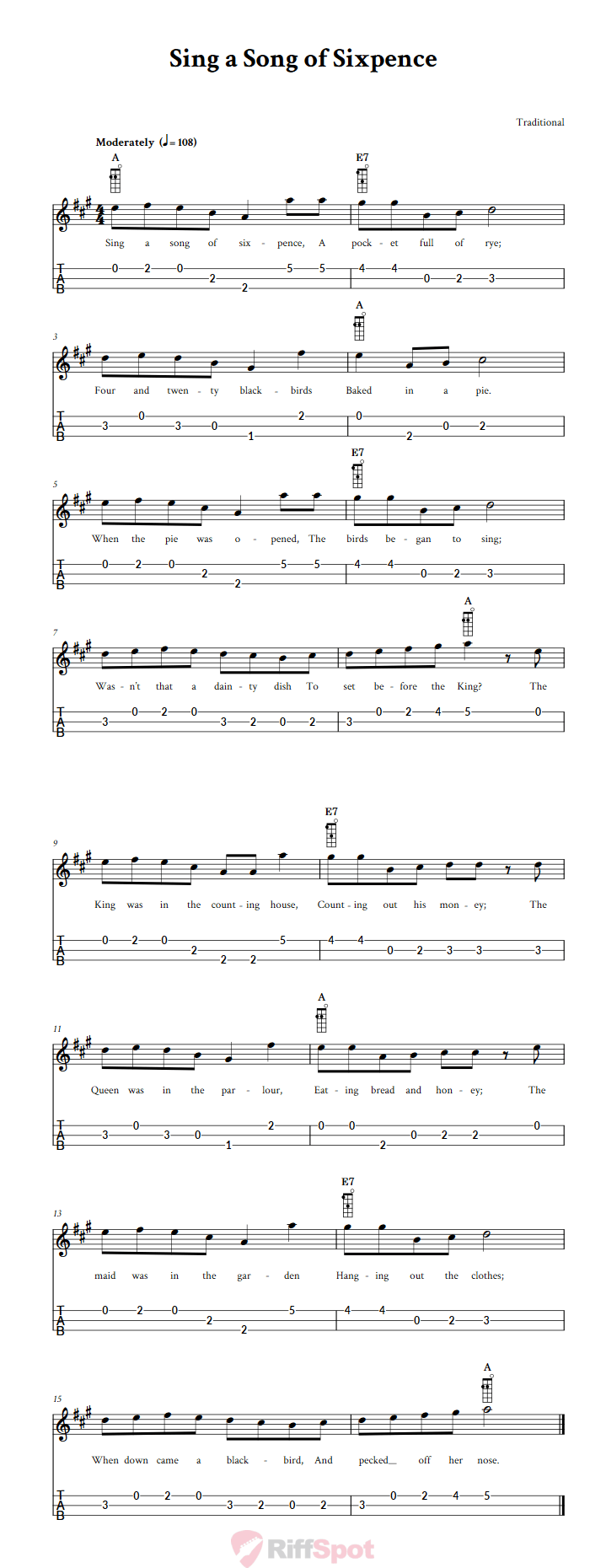Sing a Song of Sixpence Loog Guitar Tab