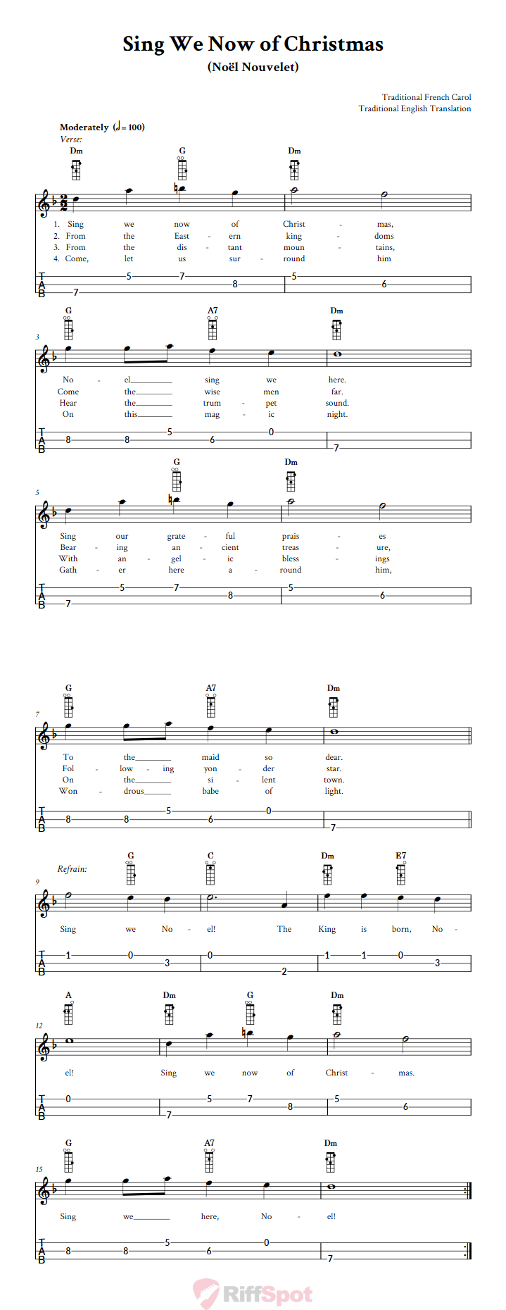 Sing We Now of Christmas Loog Guitar Tab