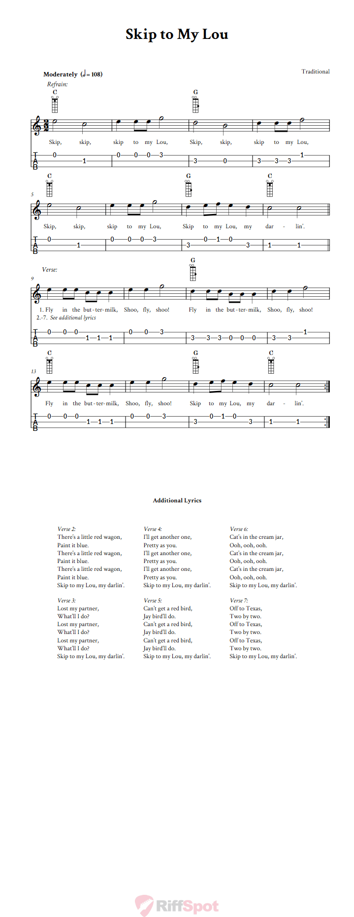 Skip to My Lou Loog Guitar Tab