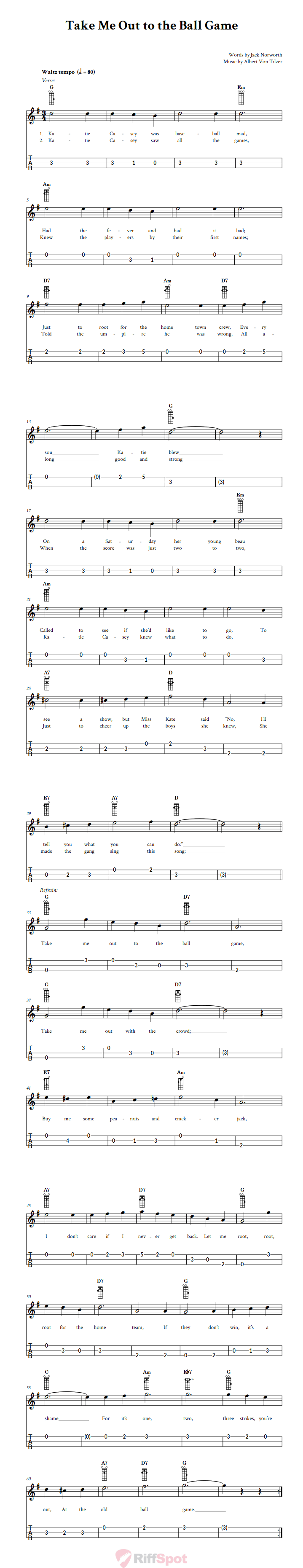 Take Me Out to the Ball Game Loog Guitar Tab