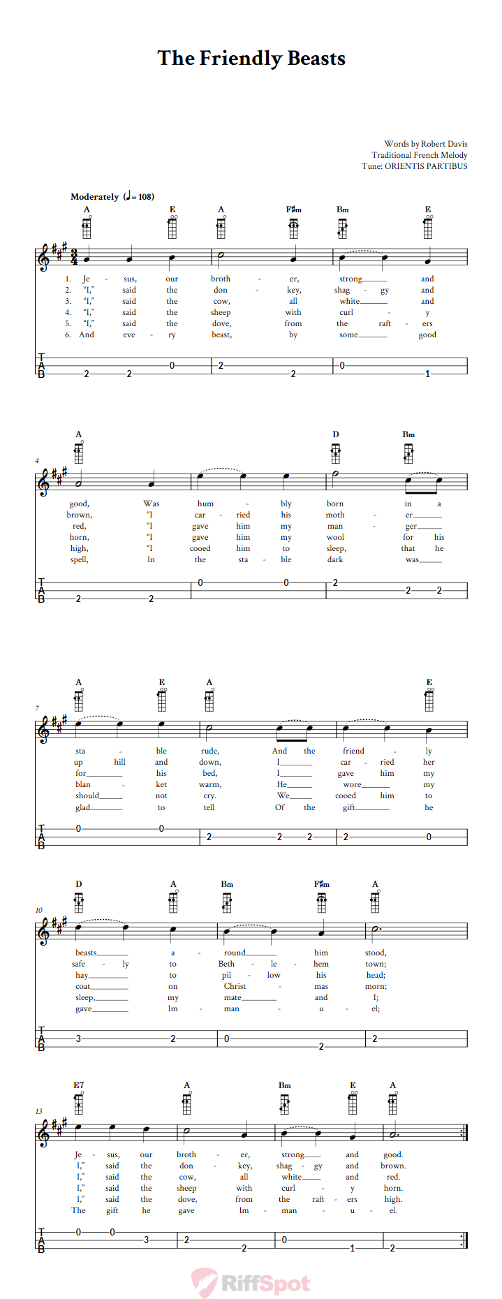 The Friendly Beasts Loog Guitar Tab