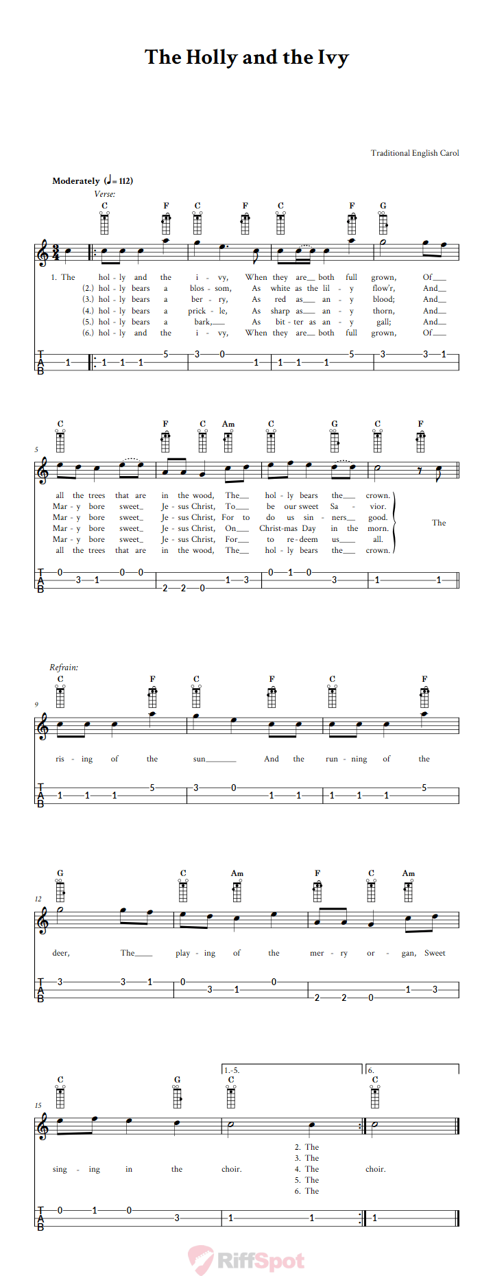 The Holly and the Ivy Loog Guitar Tab