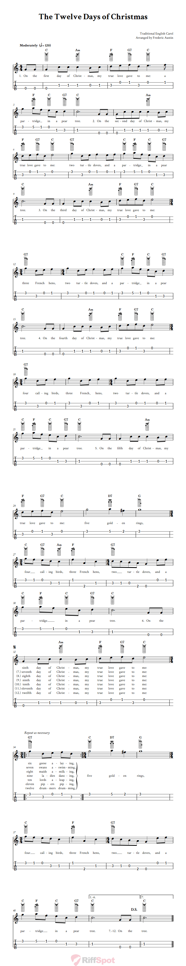 The Twelve Days of Christmas Loog Guitar Tab