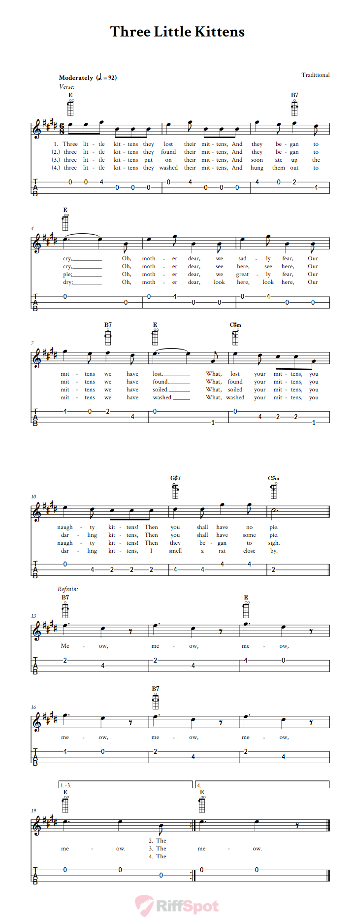 Three Little Kittens Loog Guitar Tab