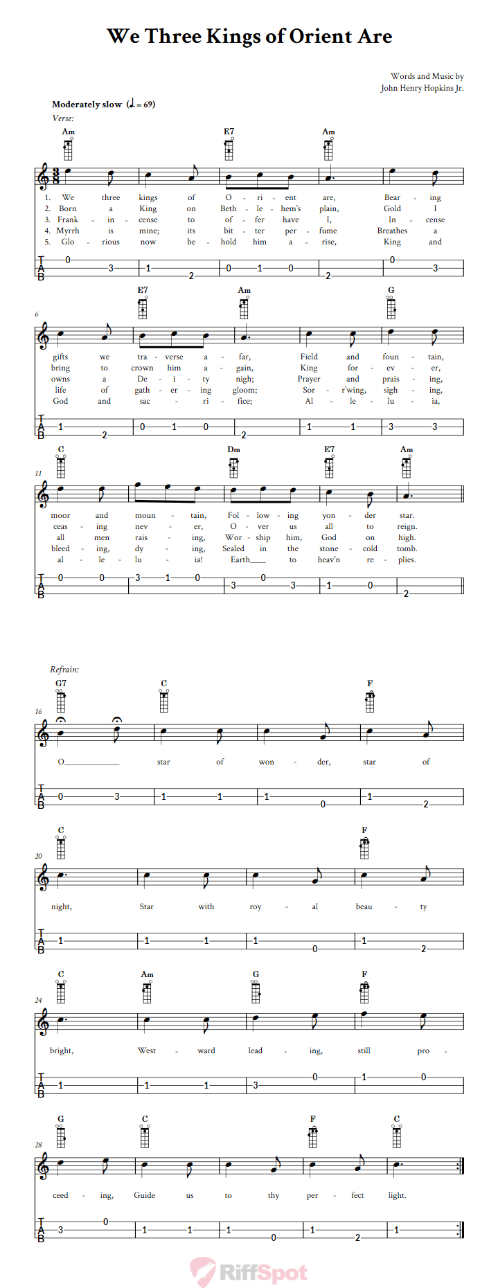 We Three Kings of Orient Are Loog Guitar Tab