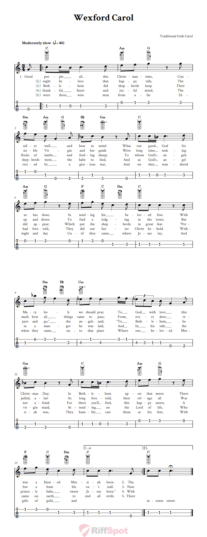 Wexford Carol Loog Guitar Tab